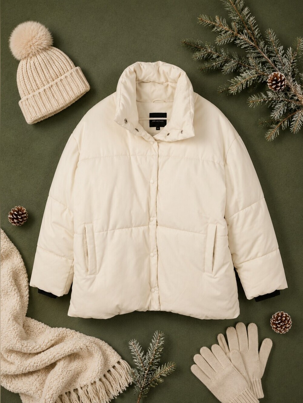 NWOT Alec Les Filles White Faux Leather Snap Minimalist Puffer Jacket. Ladies L